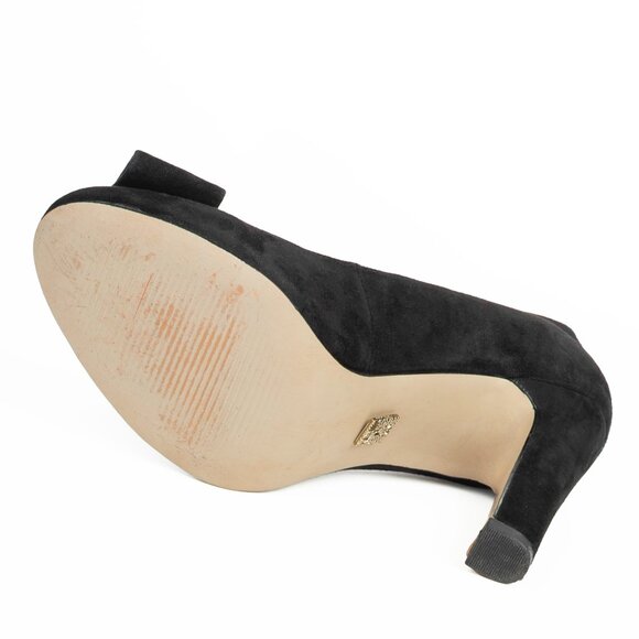 Anne Klein Black Suede Heels with Gold Studded Bows 6M - Picture 7 of 11